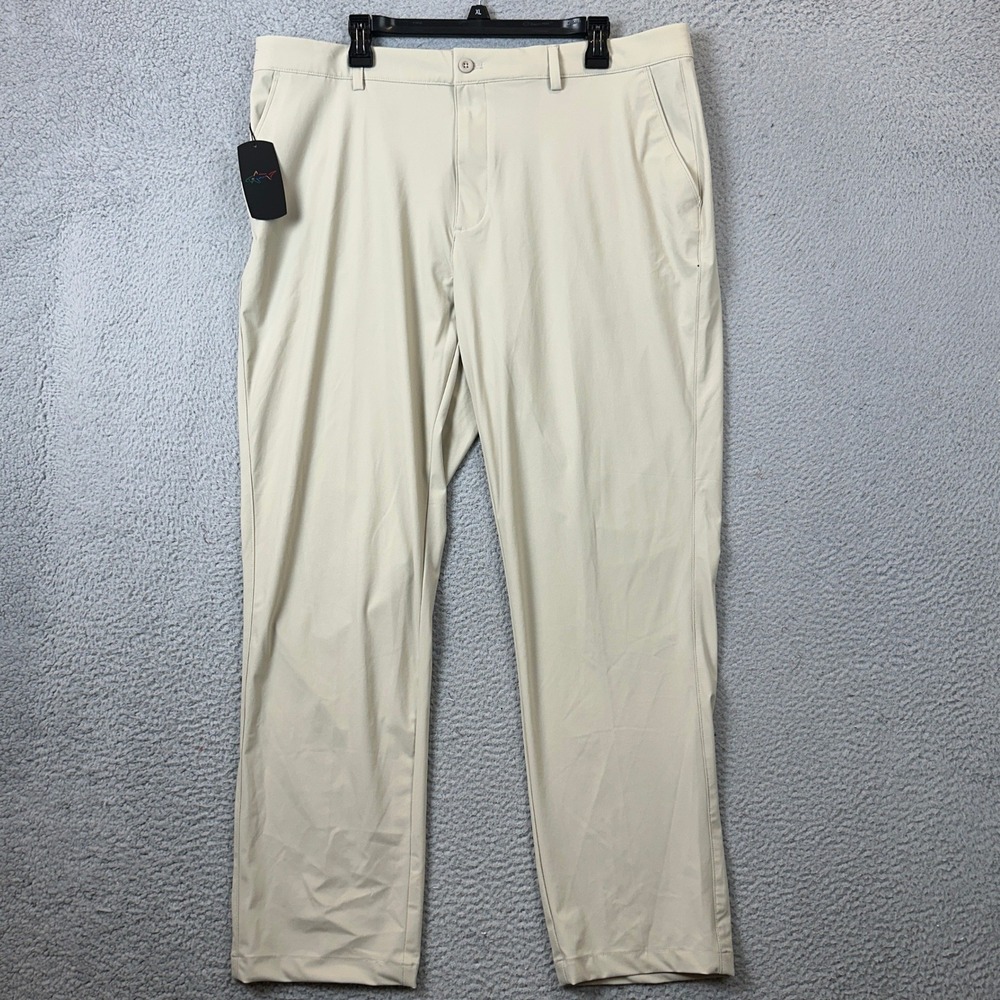 NEW Greg Norman Pants Mens 38X30 Beige Golf Performance Chino Flat Front Stretch